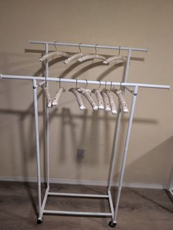 Double Rods Clothes Rack, Rolling Clothing Rack for Hanging Clothes Portable Wardrobe Rack, Metal Garment Rack Sturdy Coat Rack for Bedroom Laundry Li
