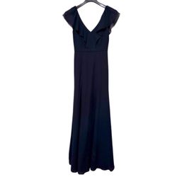JENNY YOO COLLECTION Navy Cecilia Sleeveless Ruffled Chiffon Long Gown Sz 2 $275