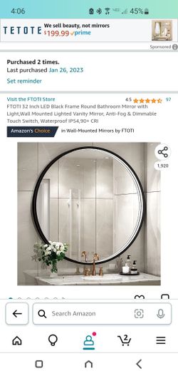 32 Inch LED Black Frame Round Bathroom Mirror with Light,Wall Mounted Lighted Vanity Mirror, Anti-Fog & Dimmable Touch Switch, Waterproof IP54,90+ CR