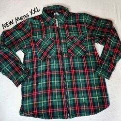 NEW Red/Green plaid sherpa lined warm jacket Men XXL