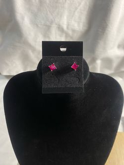 Lab Grown Ruby Square Crystal Stud Earrings