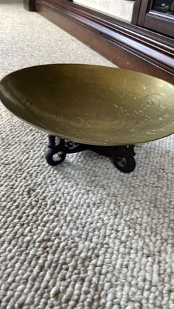 vintage Chinese hand-engraved brass dragon bowl/dish,