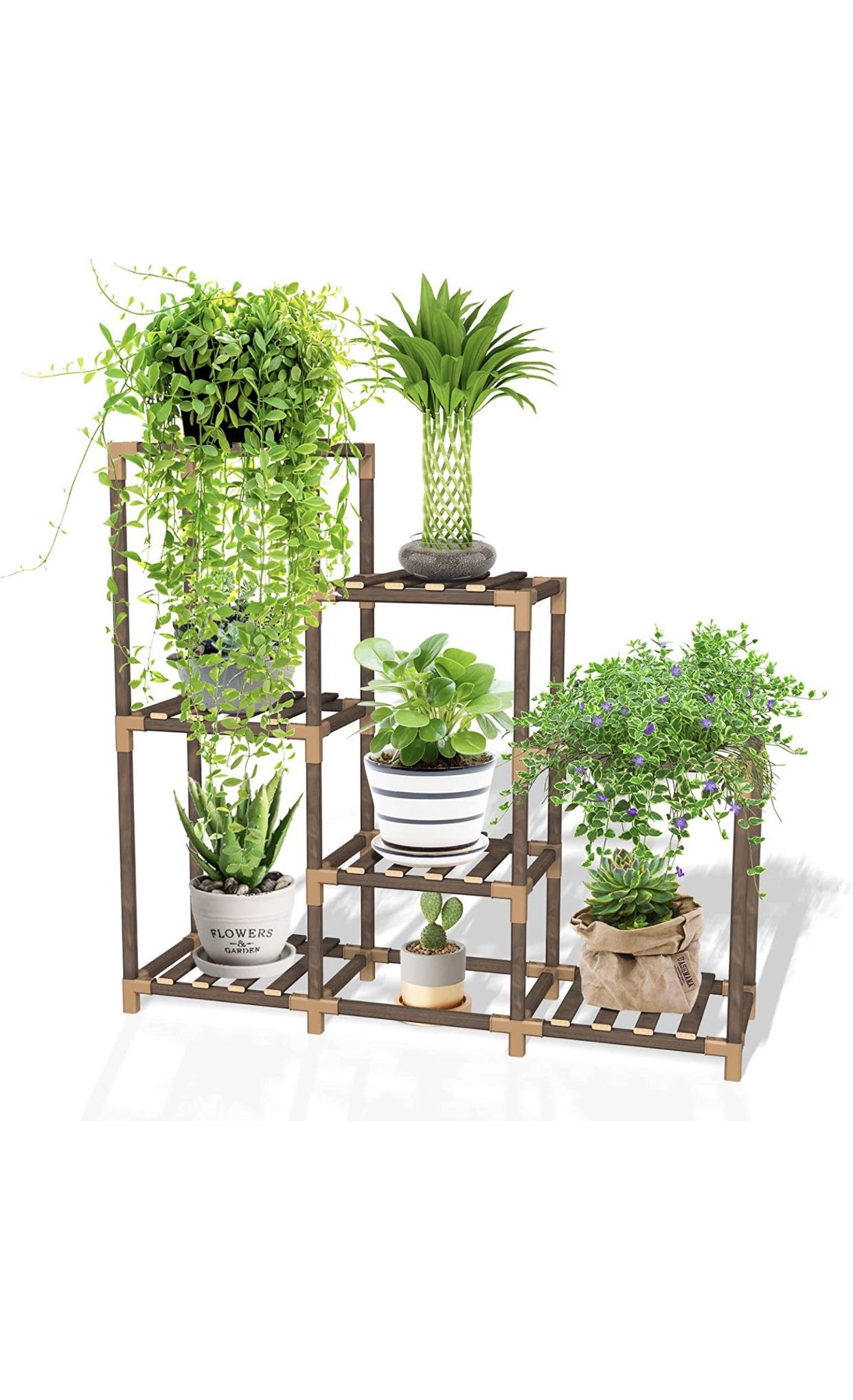 Plant Stand Indoor Outdoor,Wood Tiered Plant Stand for Plants Multiple,3 Tiers 7 Pots Rectangular Flower Plant Pots Holder for Corner, Patio,Garden,Ba