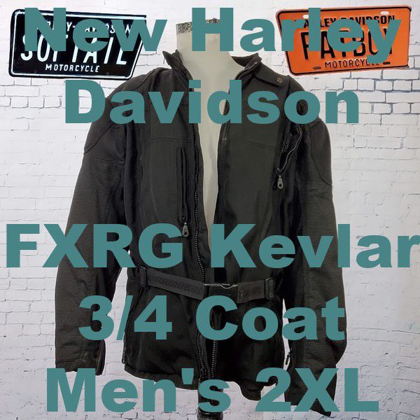 New Harley Davidson FXRG Kevlar 3/4 Coat Men's 2XL XXL FXRG Jacket Padded Heavy Duty Riding & 5  Removable Pads & Inner Lining 