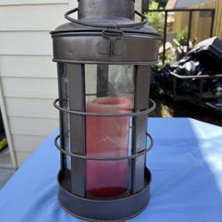 Vintage Metal And Glass Nautical Lantern With Candle 