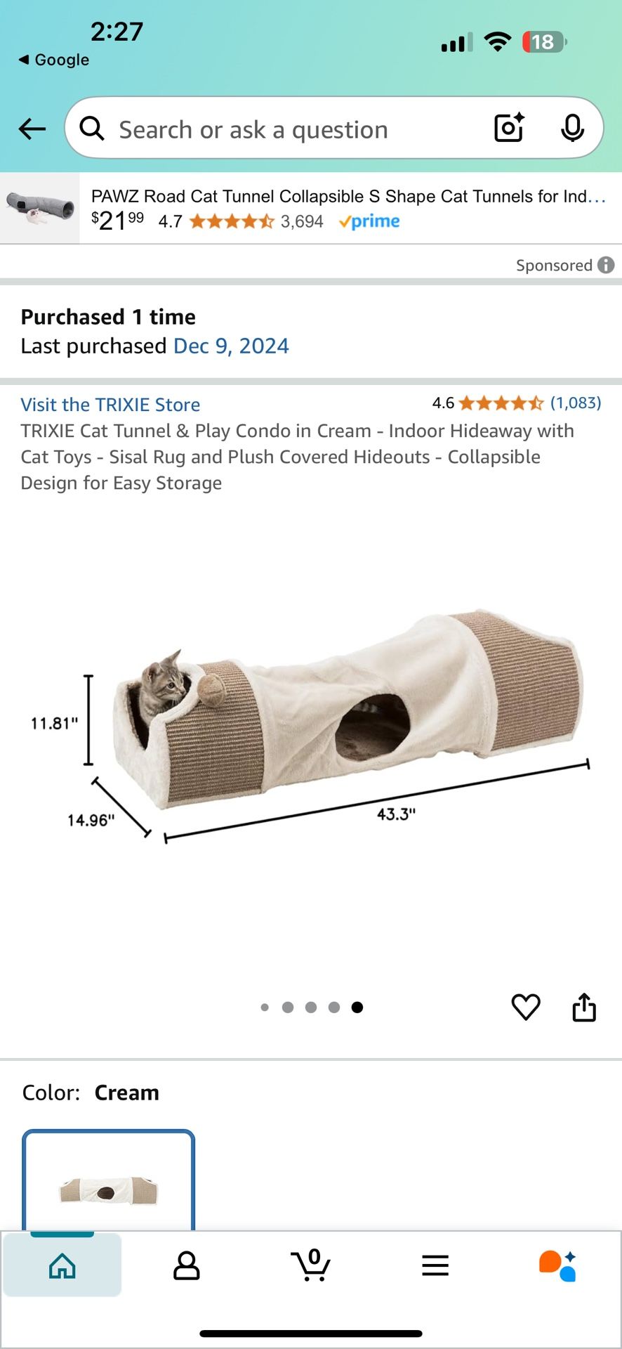 Cat Tunnel With Scratching Surface At Both Ends