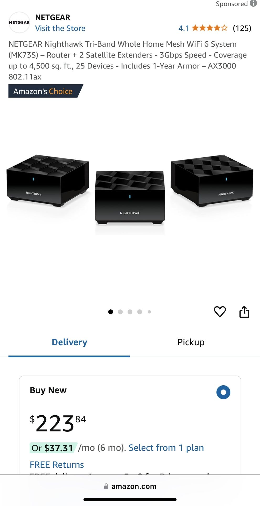 NETGEAR Nighthawk MK73S Tri-Band Whole Home Mesh WiFi 6 System - Router + 2 Satellites, Covers Up To 4,500 Sq. Ft. | AX3000 Speed, 25+ Devices
