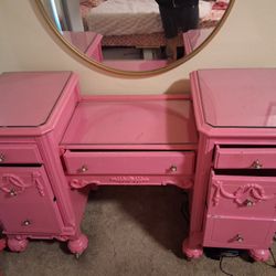 Pink. Antique Makeup Vanity With Mirrow  From Hobby Lobby 