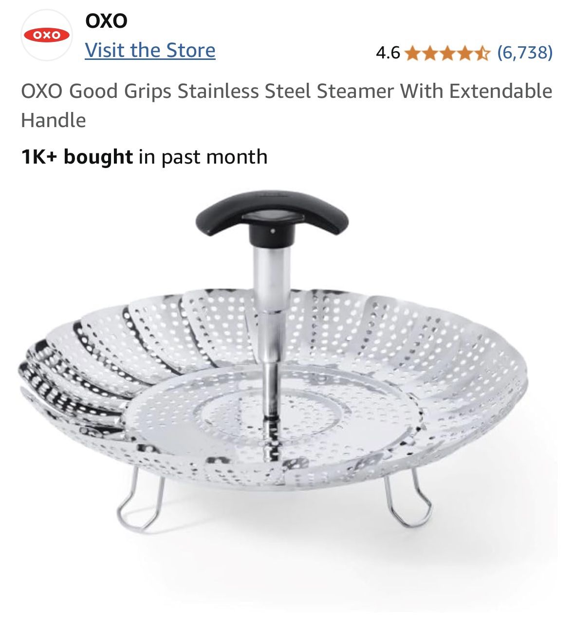 OXO Good Grips Stainless Steel Steamer With Extendable Handle New