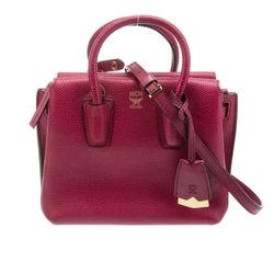 MCM Burgundy Leather Grained Calfskin Mini Milla Tote