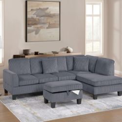 3-Pc Sectional Sofa With Ottoman 