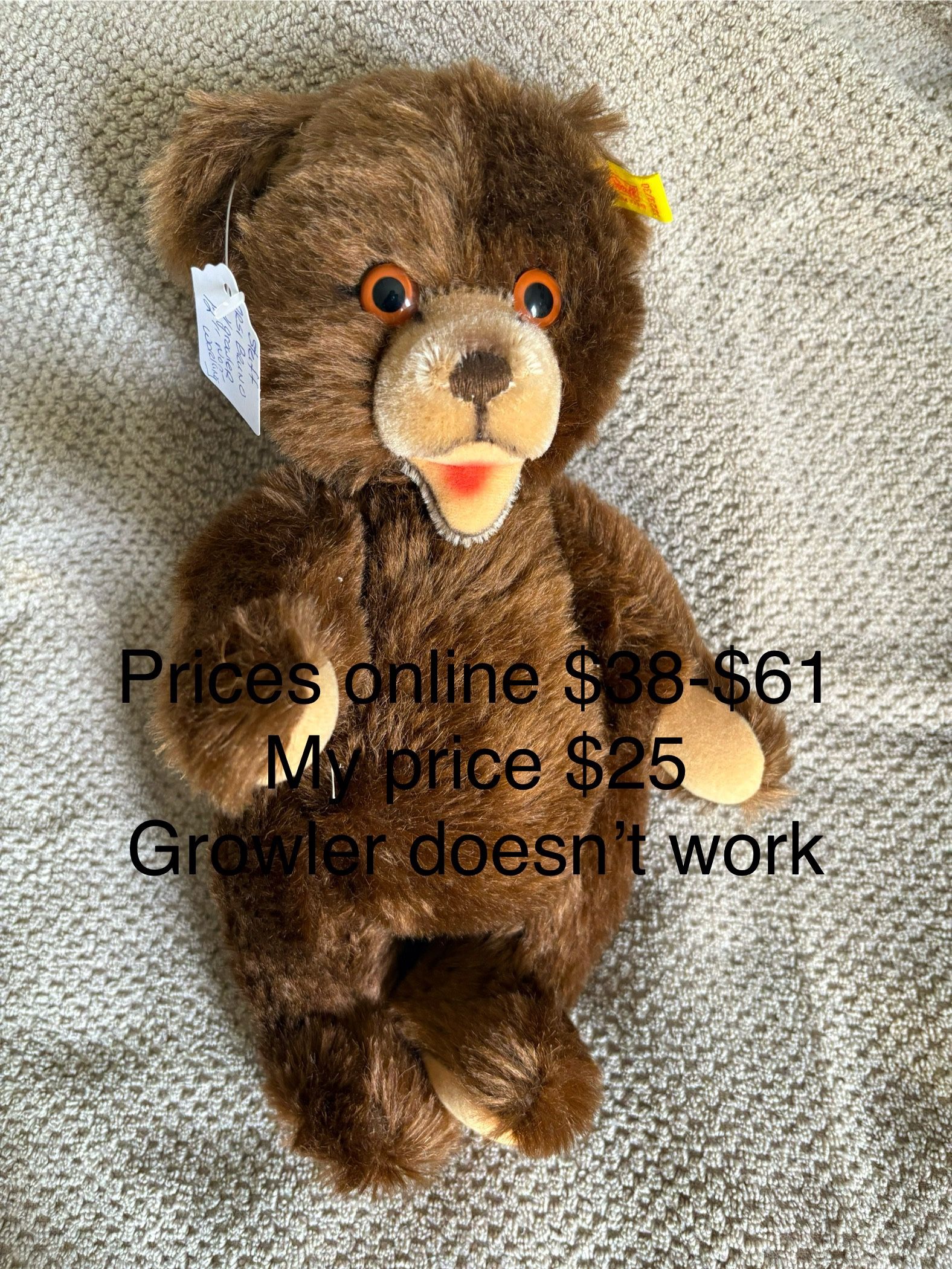 Steiff Brown Teddy Bear “Zotty” Ear Tag. 0223/30