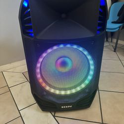 ION bluetooth speaker with rolling wheels and handle