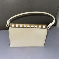 1950s After Five Cocktail HandBag Purse Bag Crème Faux Leather Reptile Skin USA