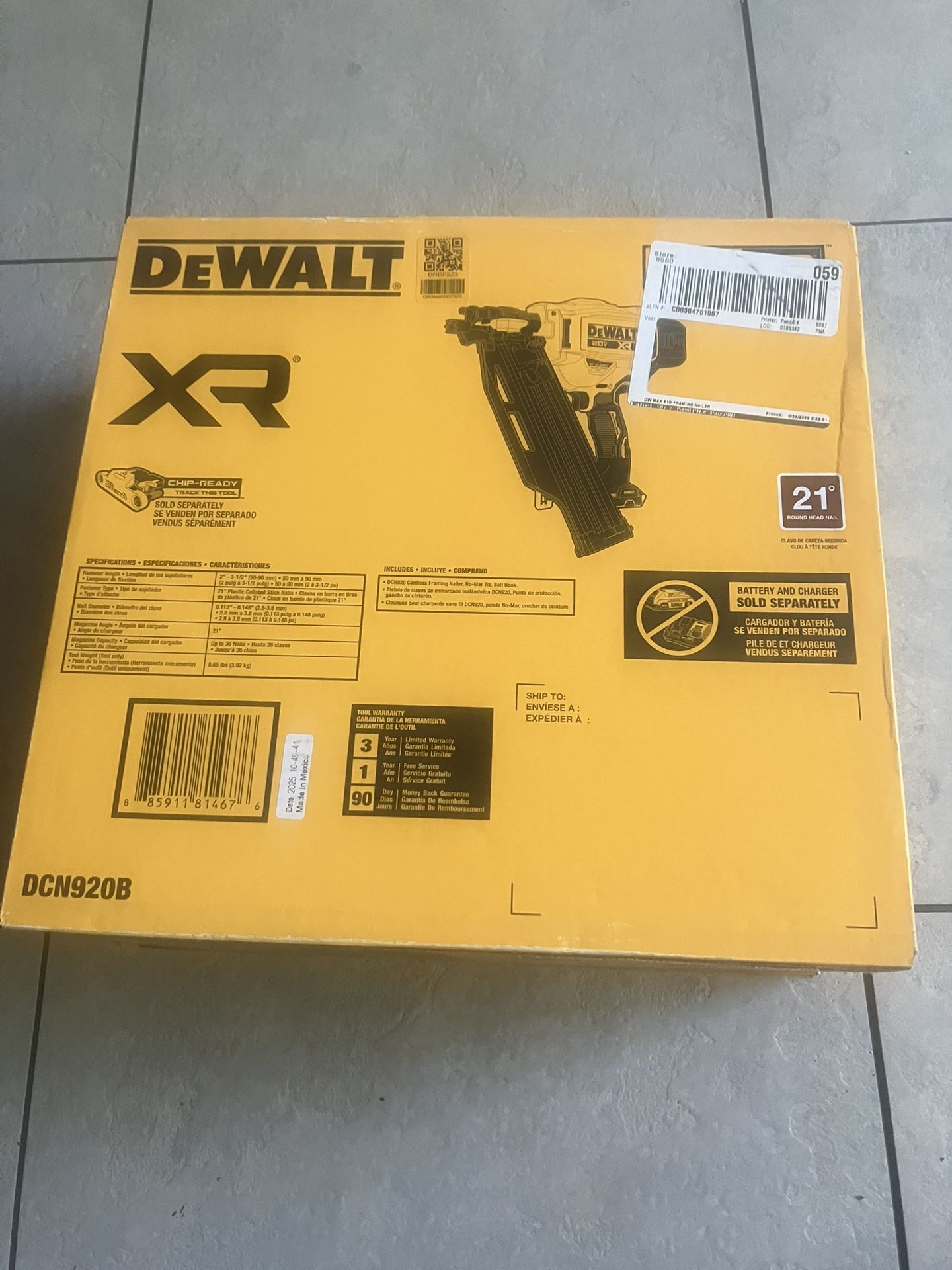 DEWALT 20V XR BRUSHLESS FRAMING NAILER 21-DEGREE TOOL-ONLY (DCN920B)