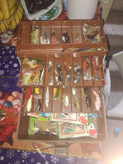 Vintage Tackle Box Loaded with Fishing Lures