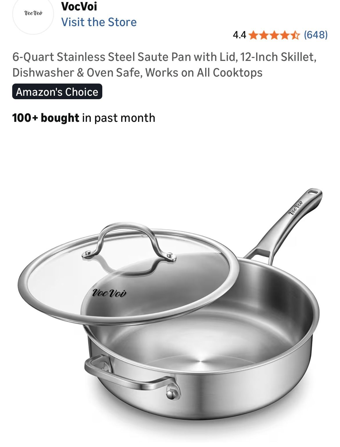 Brand New : 6-Quart Stainless Steel Saute Pan with Li