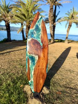 Koa Surfboard … Hawaiian Curly Koa Wood … 57 Inches Epoxy Ocean Scene