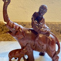 Vintage Asian Hand Carved Rosewood Elephant Statue
