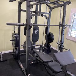 Vesta Fitness Smith Machine 1001 w/Bench Attachment | 230lb Bumpers Olympic Weights | 7ft Olympic Bar | Fitness | Gym Equipment | FREE DELIVERY 🚚 