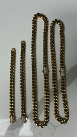 Cuban Ice Clamp Chains and bracelets 18k Gold Plated