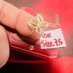 For Wedding 10K Solid Gold Butterfly 🦋 Ring With Diamonds 💎 Stones Size 7.5