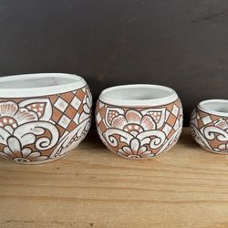 Mexican Talavera Terracota-White Planters, Pottery, Clay Pots.