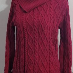Jeanne Pierre Asymmetrical Collar Cotton Size Large Burgandy