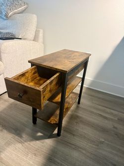 Industrial Rustic Side Table with Drawer