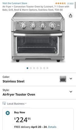 Air Fryer + Convection Toaster Oven by Cuisinart, 7-1 Oven with Bake, Grill, Broil & Warm Options, Stainless Steel, TOA-60