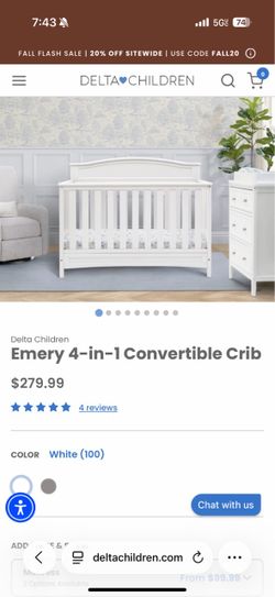 Delta Children Emery 4-in-1 Convertible Crib – White