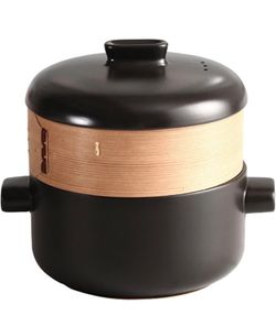 Steam Stew Pot with Steamer  Basket (Black)