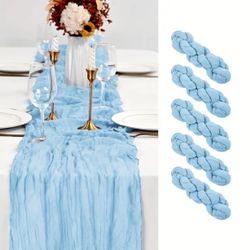A Pack of 5 Sky Blue Cheesecloth Table Runners Baby Shower or Birthday Centerpieces Table Setting Decorations 