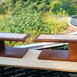 Walnut End Tables Mid Century Modern Solid Walnut And Travertine Tops Floating Wall Mount