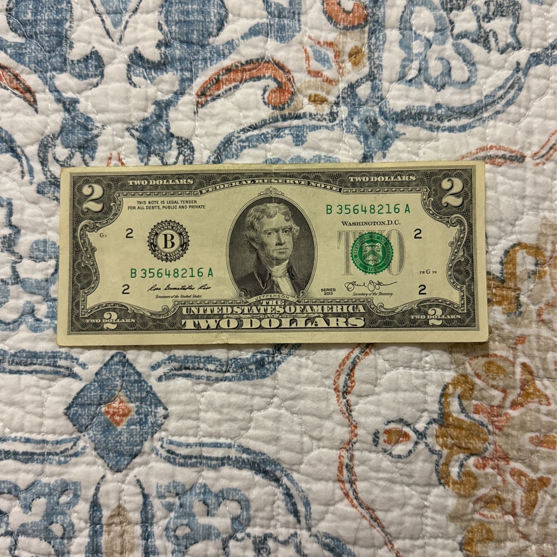 2$ dollar bill 2013 broken ladder miscut error US note!