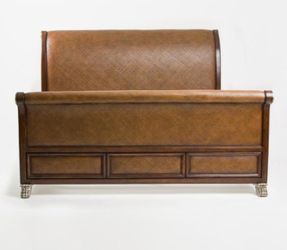 Kreiss Furniture Wood & Rattan Sleigh Bed Frame