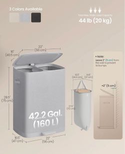 SONGMICS 160L Laundry Basket Hamper 2 Sections w/ Lid & Pedal - Grey