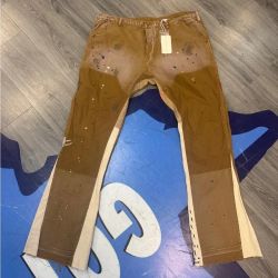 Mnml brown and tan paint-spattered pants