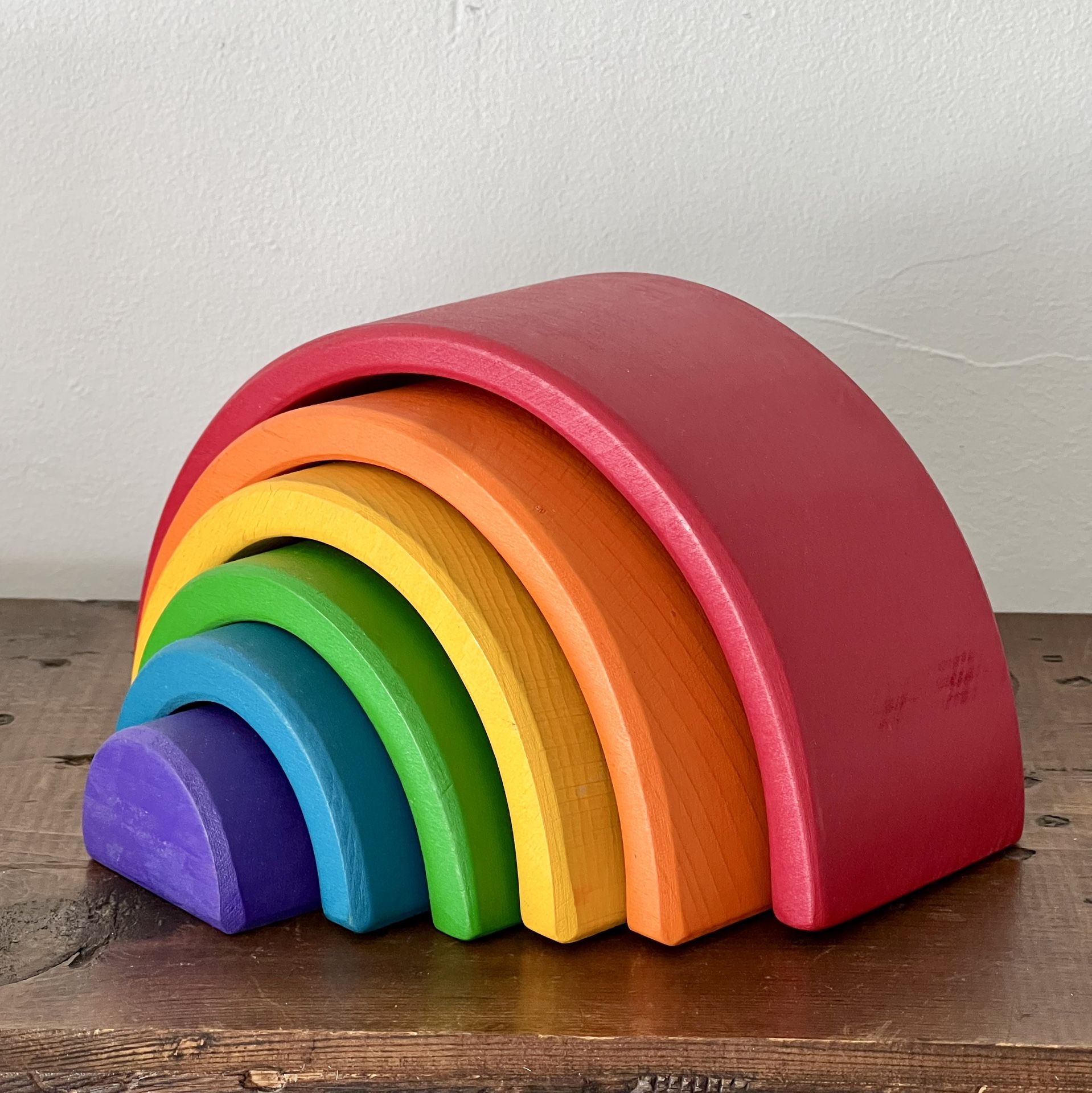 Wood Rainbow Stacking Nesting Toy Blocks or Decor 6-Piece 7.25” Long