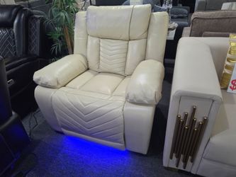 Brand new biege synthetic leather power LED reclining chair