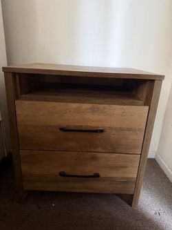 2 Wood Nightstand with 2 Drawers and Open Shelf
