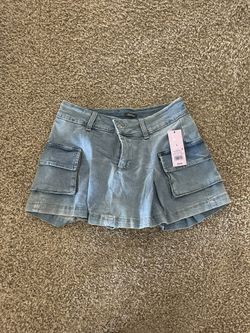 Denim Cargo Skirt w/ Shorts