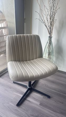 Ergonomic Criss Cross Faux Leather Swivel Desk Chair Armless No Wheels BEIGE
