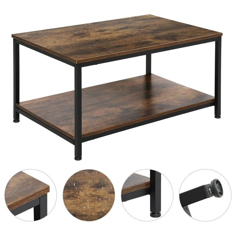 Wood Coffee Table Side End Table with W/2 Tier Storage Shelf