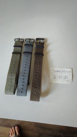 Three twenty millimeter , crown and buckle nato straps
