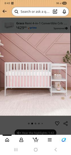 Convertible 3 in 1 baby crib with changing table and mattress