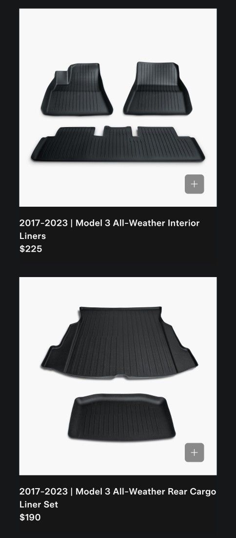 Tesla Model 3 All Weather Mats Interior + Cargo Original Mats