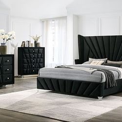 Brand New Black  Art Deco-inspired Design 4pc Queen Size Bedroom Set 
