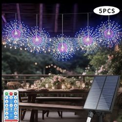 5pes solar fireworks Lights Remote Control Timer 8 Modes, waterproof good for 4th of July ,summer