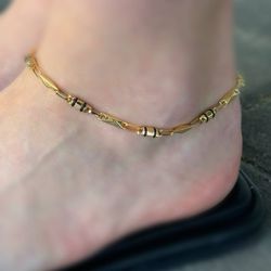 18k yellow gold black lines anklet bracelet 11.5 inch
